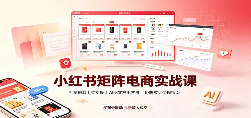 小红书矩阵电商实战课:批量搬款上架实操,AI图文产出,矩阵放大变现指南 小红书矩阵电商实战课:批量搬款上架实操,AI图文产出,矩阵放大变现指南
