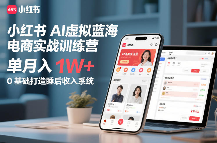 小红书AI虚拟蓝海电商实战训练营，单月入1W+，0基础打造睡后收入系统(更新)-云途创业网