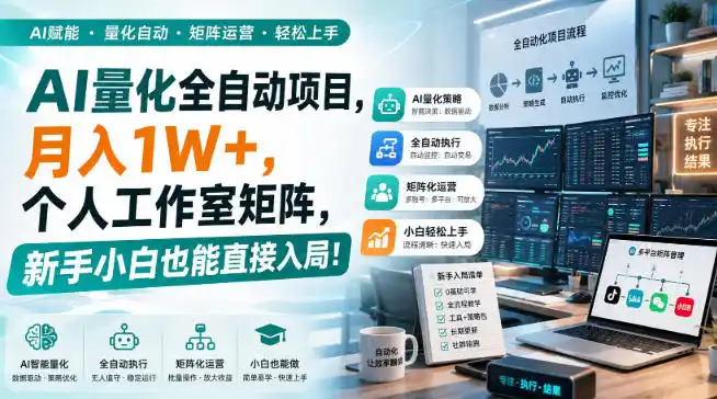 AI量化全自动项目，月入1W+，个人工作室矩阵，新手小白也能直接入局！【揭秘】-云途创业网