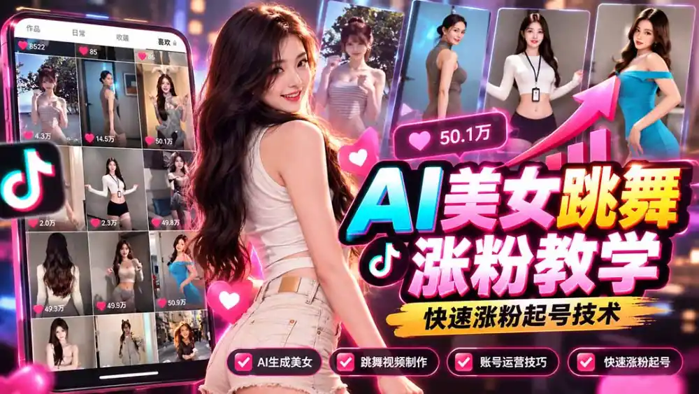 AI美女跳舞涨粉教学，AI生成美女，跳舞视频制作，账号运营与快速起号涨粉-云途创业网
