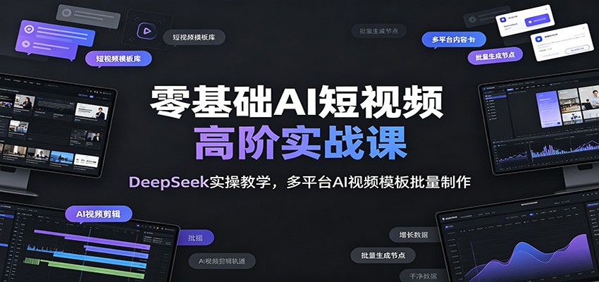 零基础AI短视频高阶实战课：DeepSeek实操教学，多平台AI视频模板批量制作-云途创业网