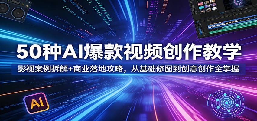 50种AI爆款视频创作教学：影视案例拆解+商业落地攻略，从基础修图到创意创作全掌握-云途创业网