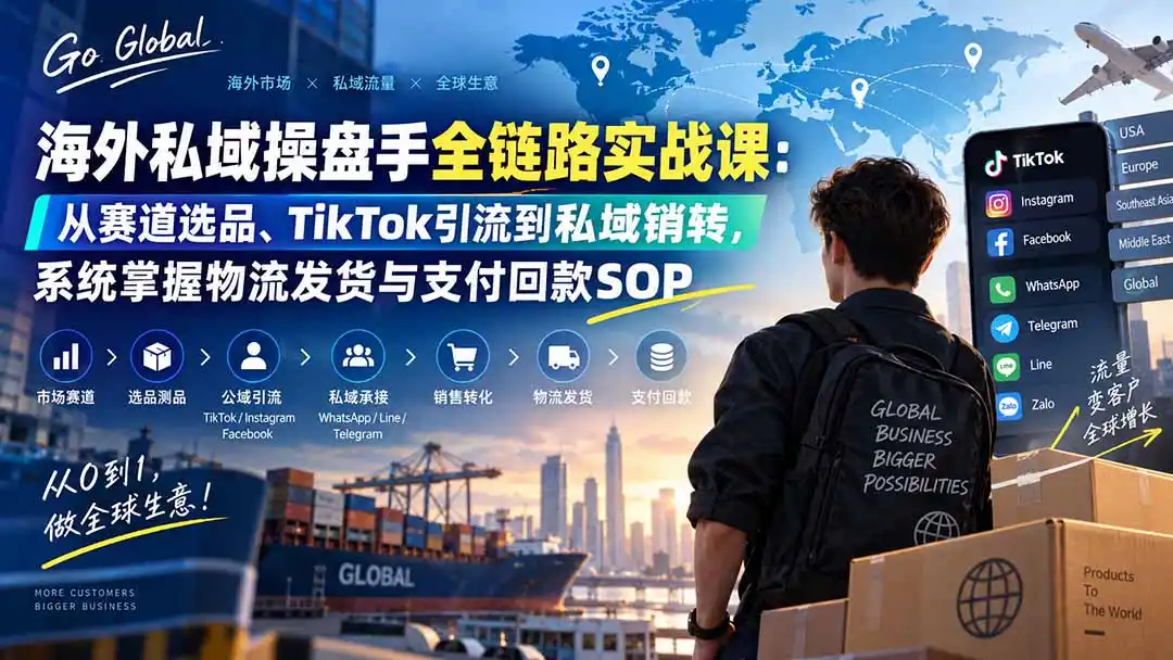 海外私域操盘手全链路实战课：从赛道选品、TikTok引流到私域销转，系统掌握物流发货与支付回款SOP-云途创业网