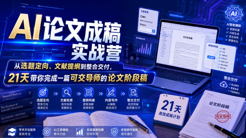 AI论文成稿实战营，从选题定向、文献提纲到整合交付，21天带你完成一篇可交导师的论文阶段稿-云途创业网