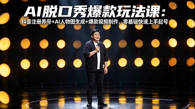 AI脱口秀爆款玩法课:抖音注册养号+AI人物图生成+爆款视频制作,零基础快速上手起号-云途创业网