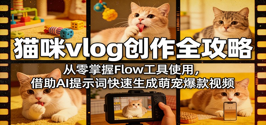 猫咪vlog创作全攻略：从零掌握Flow工具使用，借助AI提示词快速生成萌宠爆款视频-云途创业网