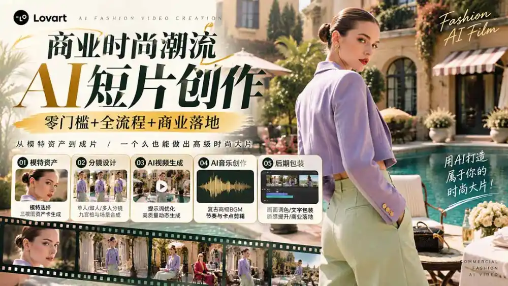 从一张模特图到高级时尚广告大片：AI三视图资产、场景合成、电影分镜、动态生成与复古音乐剪辑实战课-云途创业网
