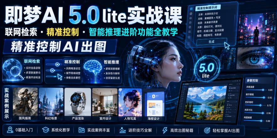 即梦AI 5.0 lite实战课,联网检索・精准控制・智能推理进阶功能全教学,精准控制AI出图-云途创业网