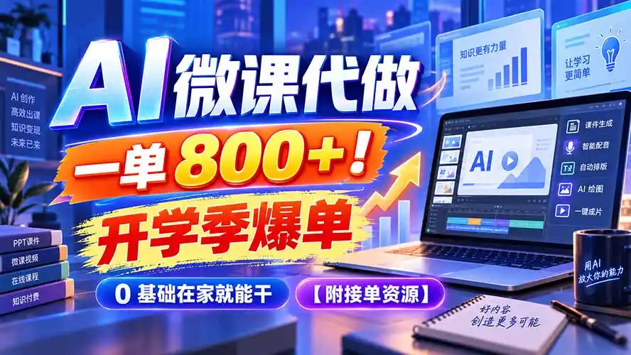 AI 微课代做，一单 800+！开学季爆单，0 基础在家就能干【附接单资源】-云途创业网