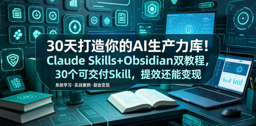 30天打造你的AI生产力库！Claude Skills+Obsidian 双教程，30 个可交付 Skill，提效还能变现-云途创业网