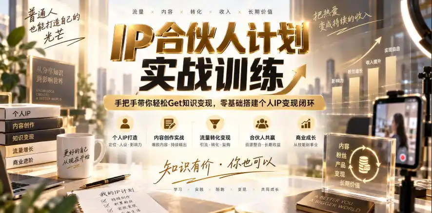 IP合伙人计划实战训练,手把手带你轻松Get知识变现,零基础搭建个人IP变现闭环(更新260908)-云途创业网