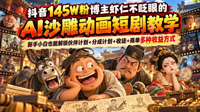 抖音145W粉博主虾仁不眨眼的AI沙雕动画短剧教学,新手小白也能解锁伙伴计划+分成计划+收徒+商单多种收益方式 抖音145W粉博主虾仁不眨眼的AI沙雕动画短剧教学,新手小白也能解锁伙伴计划+分成计划+收徒+商单多种收益方式