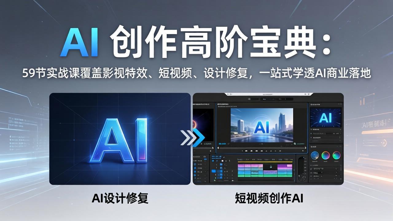 AI 创作高阶宝典：59节实战课覆盖影视特效、短视频、设计修复，一站式学透AI商业落地-云途创业网
