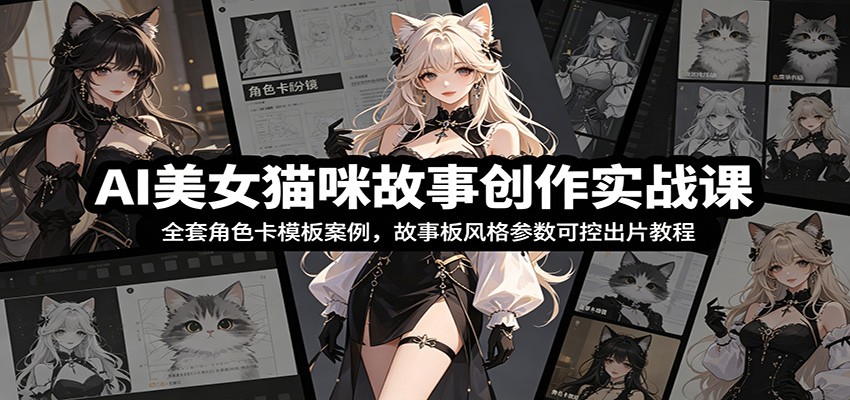 AI美女猫咪故事创作实战课：全套角色卡模板案例，故事板风格参数可控出片教程-云途创业网