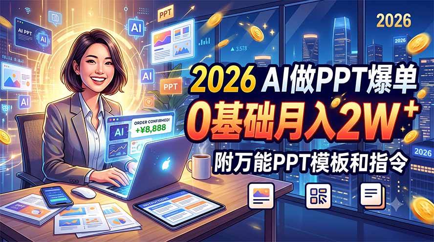 2026 AI做PPT爆单,0基础月入2W,附万能PPT模板和指令-云途创业网