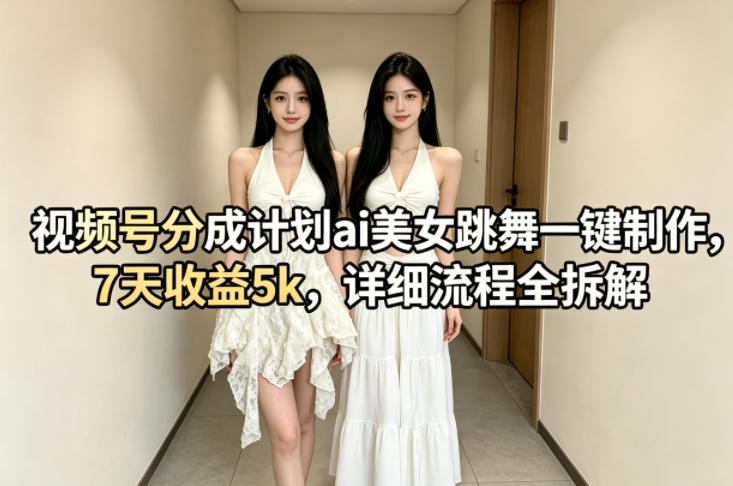 视频号分成计划ai美女跳舞一键制作，7天收益5k，详细流程全拆解-云途创业网