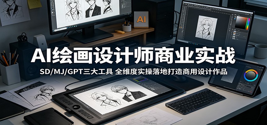 AI绘画设计师商业实战：SD/MJ/GPT三大工具，全维度实操落地打造商用设计作品-云途创业网