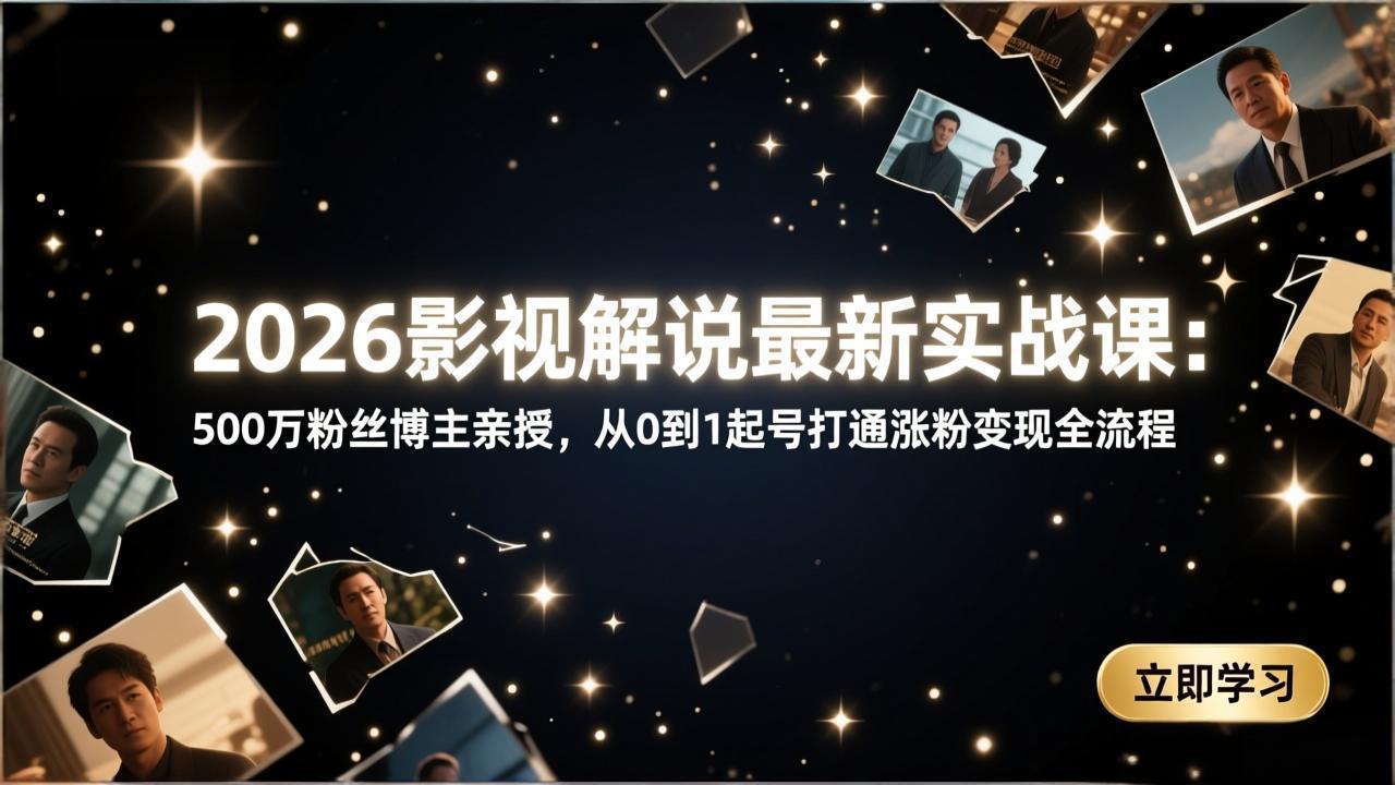 2026影视解说最新实战课：500万粉丝博主亲授，从0到1起号打通涨粉变现全流程-云途创业网