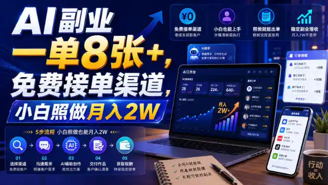 AI副业一单8张+，免费接单渠道，小白照做月入2W【揭秘】-云途创业网