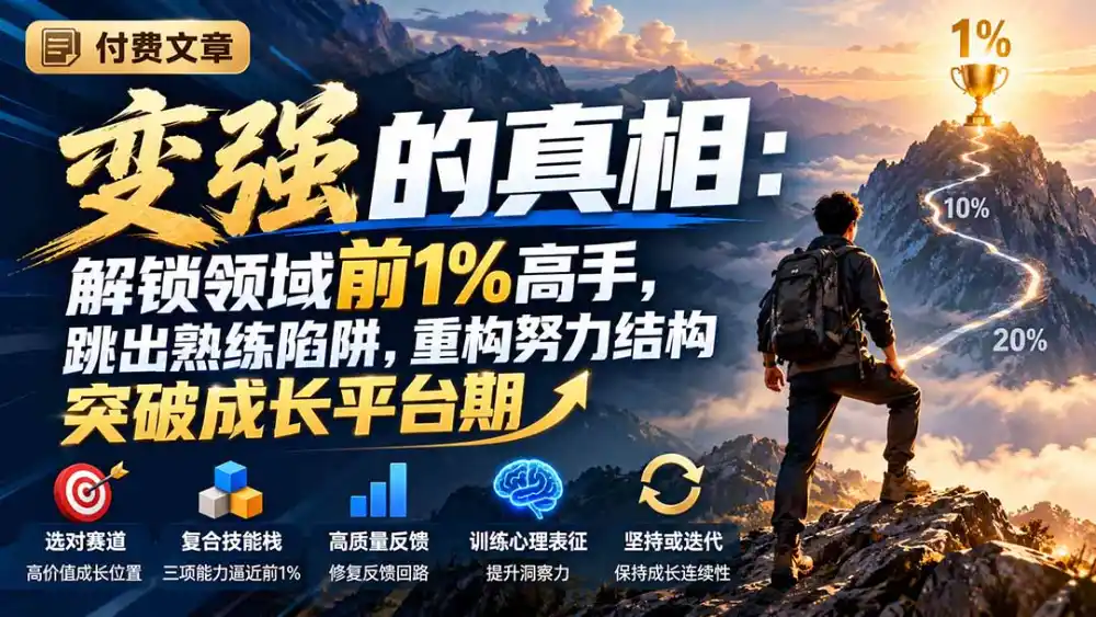 付费文章：变强的真相：解锁领域前1%高手，跳出熟练陷阱，重构努力结构突破成长平台期