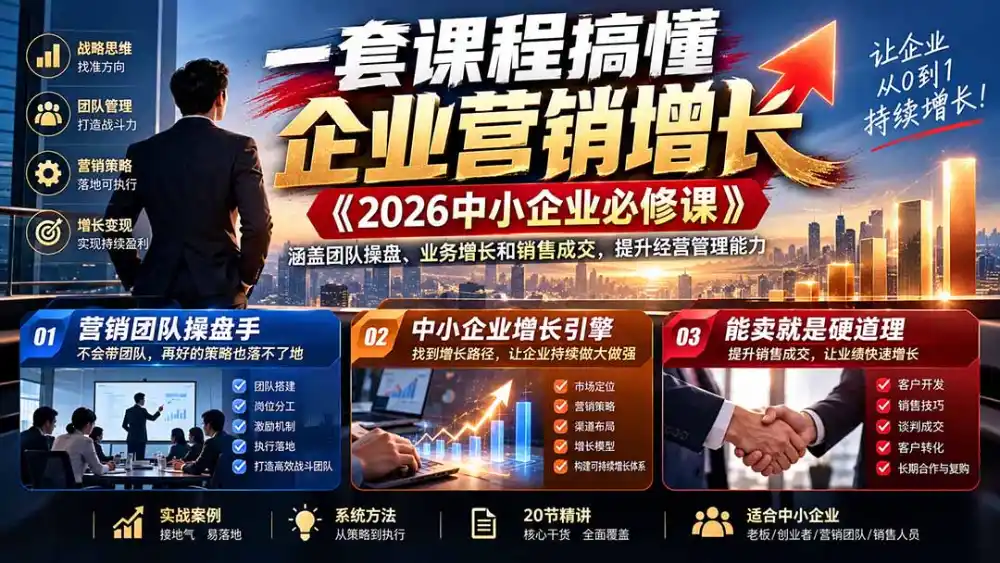 一套课程搞懂企业营销增长《2026中小企业必修课》涵盖团队操盘、业务增长和销售成交，提升经营管理能力-云途创业网