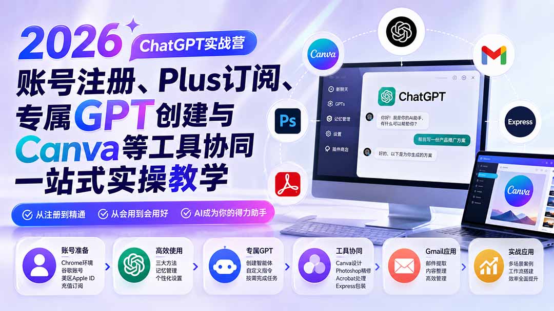 2026 ChatGPT实战营；账号注册、Plus订阅、专属GPT创建与Canva等工具协同一站式实操教学-云途创业网