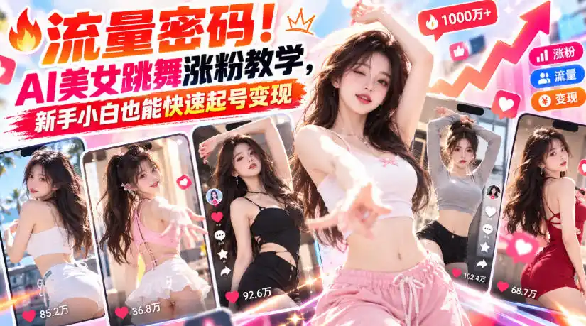 流量密码！AI美女跳舞涨粉教学，新手小白也能快速起号变现