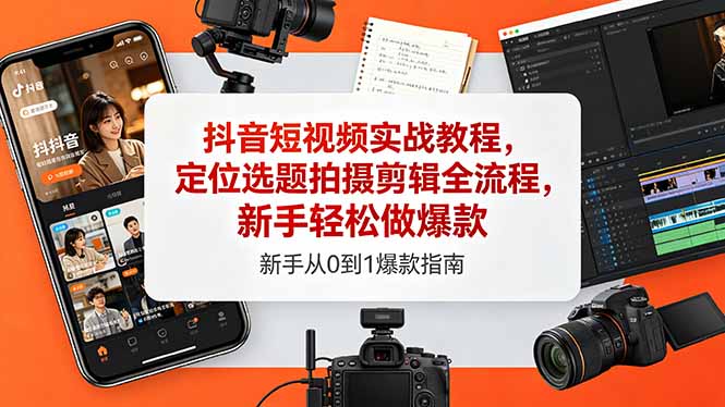 抖音短视频实战教程，定位选题拍摄剪辑全流程，新手轻松做爆款-云途创业网