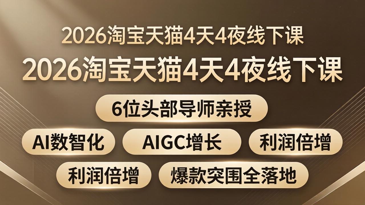 2026淘宝天猫4天4夜线下课：6位头部导师亲授，AI数智化+AIGC增长+利润倍增+爆款突围全落地-云途创业网