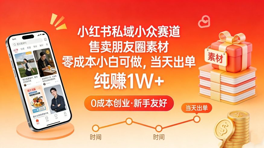 小红书私域小众赛道，售卖朋友圈素材，零成本小白可做，当天出单，月入1W+-云途创业网