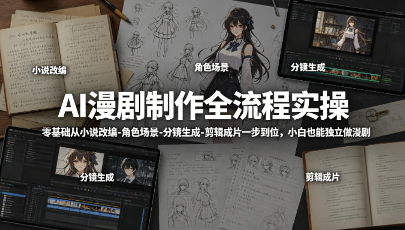 AI漫剧制作全流程实操,零基础从小说改编-角色场景-分镜生成-剪辑成片一步到位,小白也能独立做漫剧-云途创业网