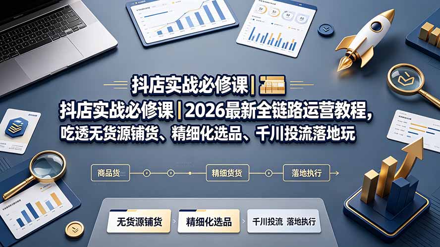 抖店实战必修课|2026最新全链路运营教程,吃透无货源铺货、精细化选品、千川投流落地玩法-云途创业网