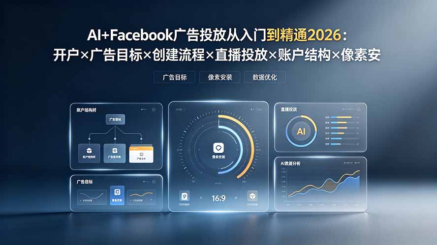 AI+Facebook广告投放从入门到精通2026：开户×广告目标×创建流程×直播投放×账户结构×像素安装×AI赋能-云途创业网