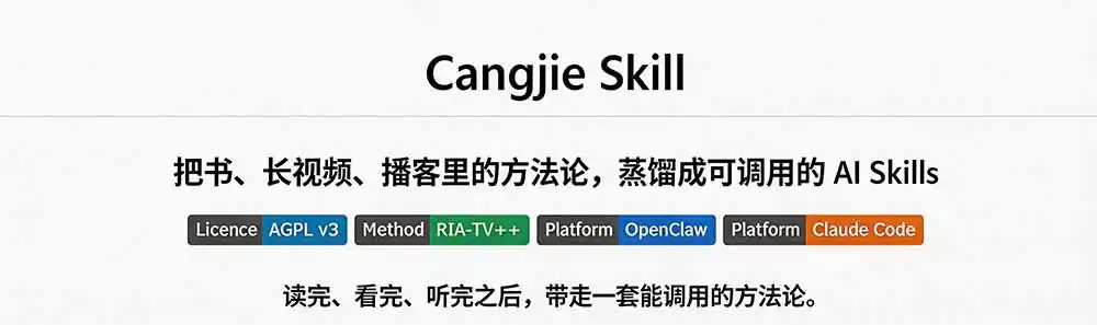图片[1]-全网走红！GitHub上6.7K Star的开源项目，把任何书、长视频、播客蒸馏成AI工具，值得收藏 cangjie-skill-云途创业网