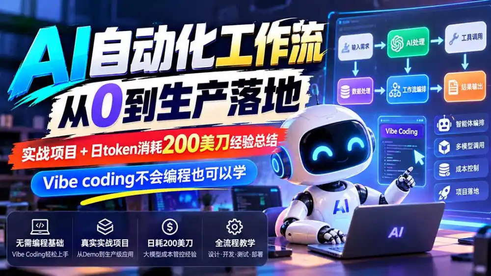 【无水印】AI自动化工作流从0到生产落地,实战项目+日token消耗200美刀经验总结,Vibe coding不会编程也可以学-云途创业网