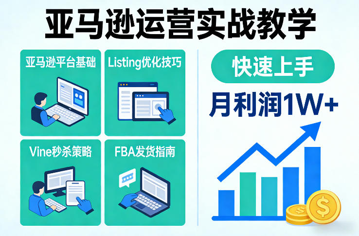 亚马逊运营实战教学，亚马逊平台+Listing优化+Vine秒杀+FBA发货等，快速上手，实现店铺月利润1W-云途创业网