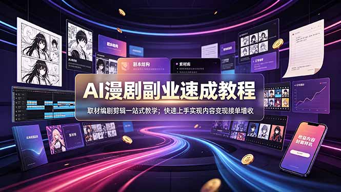 AI漫剧副业速成教程，取材编剧剪辑一站式教学；快速上手实现内容变现接单增收-云途创业网