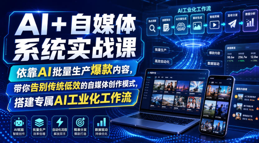 AI+自媒体系统实战课,依靠AI批量生产爆款内容,带你告别传统低效的自媒体创作模式,搭建专属AI工业化工作流-云途创业网