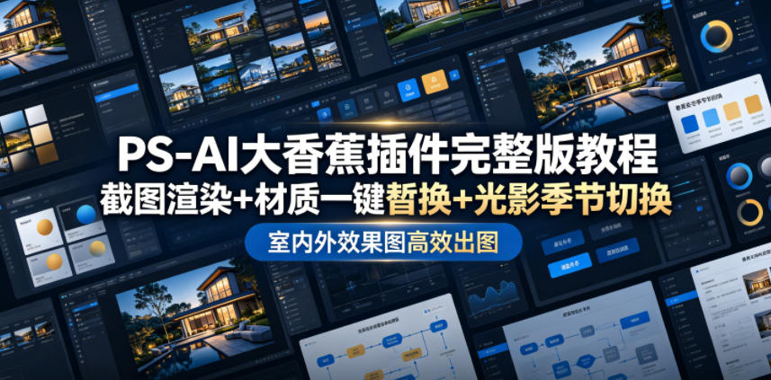 PS-AI大香蕉插件完整版教程，截图渲染+材质一键替换+光影季节切换，室内外效果图高效出图高阶课程-云途创业网