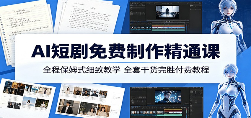 AI短剧免费制作精通课：全程保姆式细致教学，全套干货完胜付费教程-云途创业网