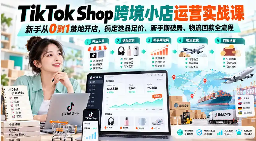 TikTok Shop跨境小店运营实战课，新手从0到1落地开店，搞定选品定价、新手期破局、物流回款全流程-云途创业网