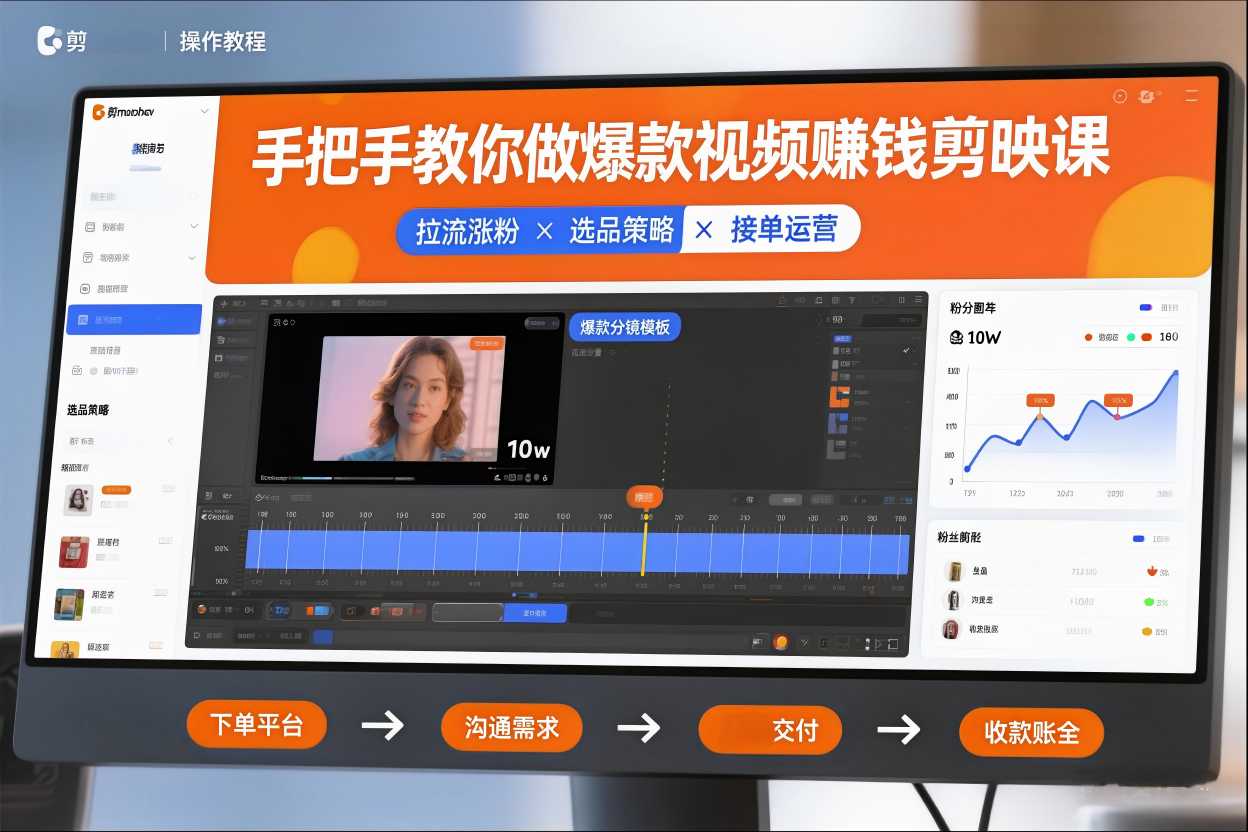 手把手教你做爆款视频赚钱剪映课，手把手教学拉流涨粉、选品策略和接单运营(更新2026)-云途创业网