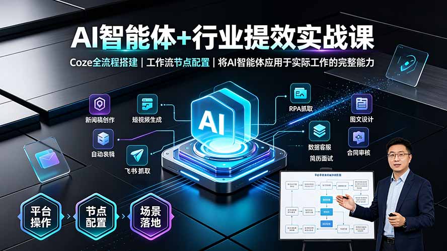 AI智能体+行业提效实战课·Coze全流程搭建|工作流节点配置|将AI智能体应用于实际工作的完整能力-云途创业网