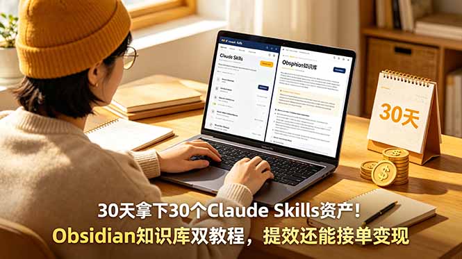 30天拿下30个Claude Skills资产！Obsidian知识库双教程，提效还能接单变现-云途创业网