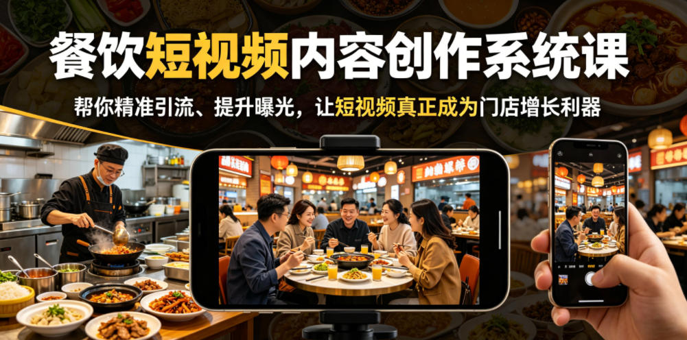 餐饮短视频内容创作系统课,帮你精准引流、提升曝光,让短视频真正成为门店增长利器