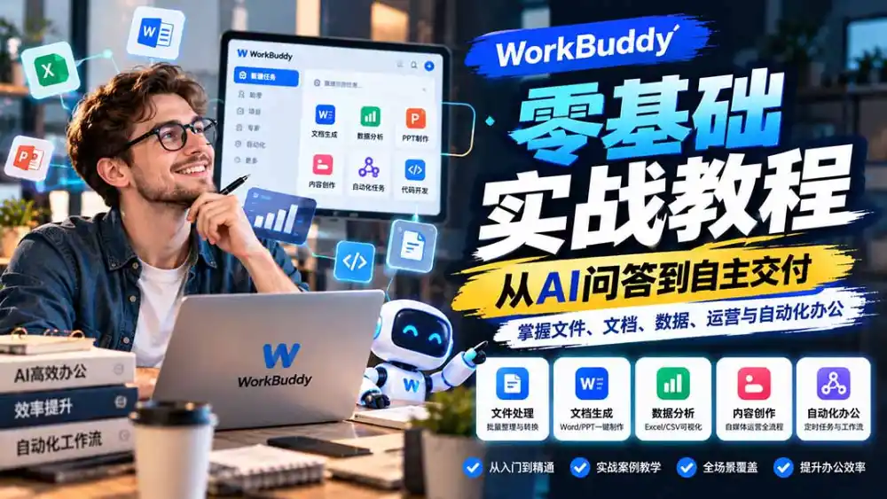 WorkBuddy零基础实战教程：从AI问答到自主交付，掌握文件、文档、数据、运营与自动化办公-云途创业网