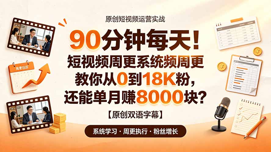 90 分钟每天！短视频周更系统教你从 0 到 18K 粉，还能单月赚 8000 块？【原创双语字幕】-云途创业网