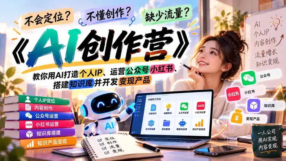 不会定位、不懂创作、缺少流量？《AI创作营》教你用AI打造个人IP、运营公众号小红书、搭建知识库并开发变现产品-云途创业网