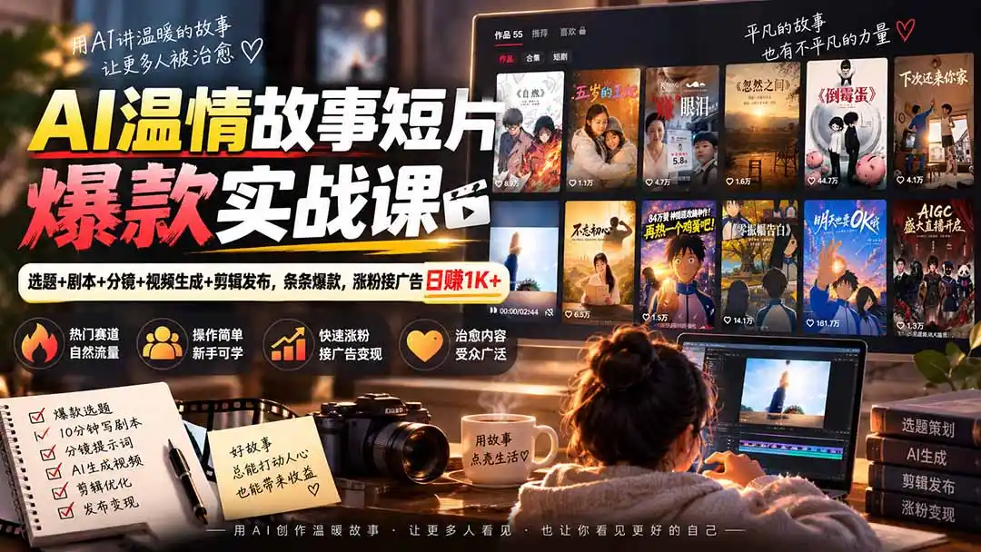 AI温情故事短片爆款实战课-更新｜选题+剧本+分镜+视频生成+剪辑发布，条条爆款，涨粉接广告日赚1K+-云途创业网