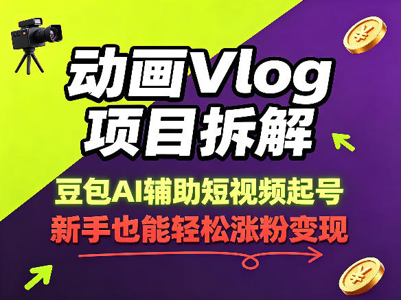 动画Vlog项目拆解,豆包AI辅助短视频起号,新手也能轻松涨粉,43条作品涨粉8.3W